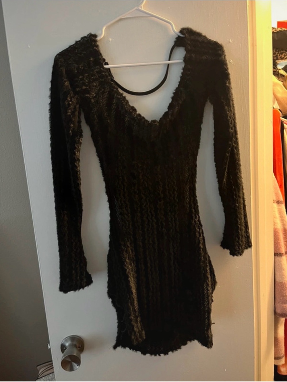 Black Long Sleeve Textured Bodycon Dress